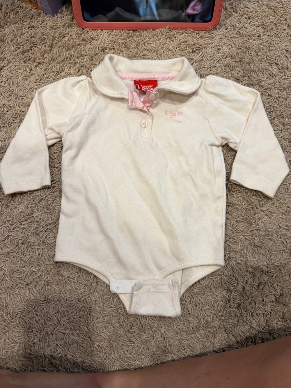 Levi's Cream Baby Polo Onesie with Pink Detail